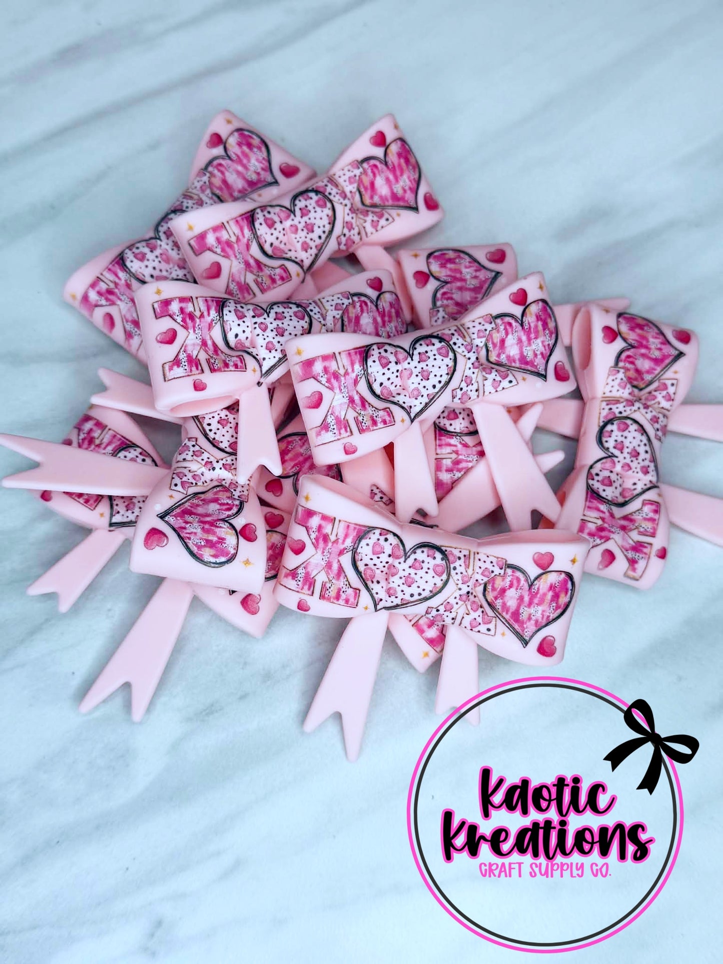 BEADABLE JUMBO SILICONE BOW PINK XOXO (1ct)