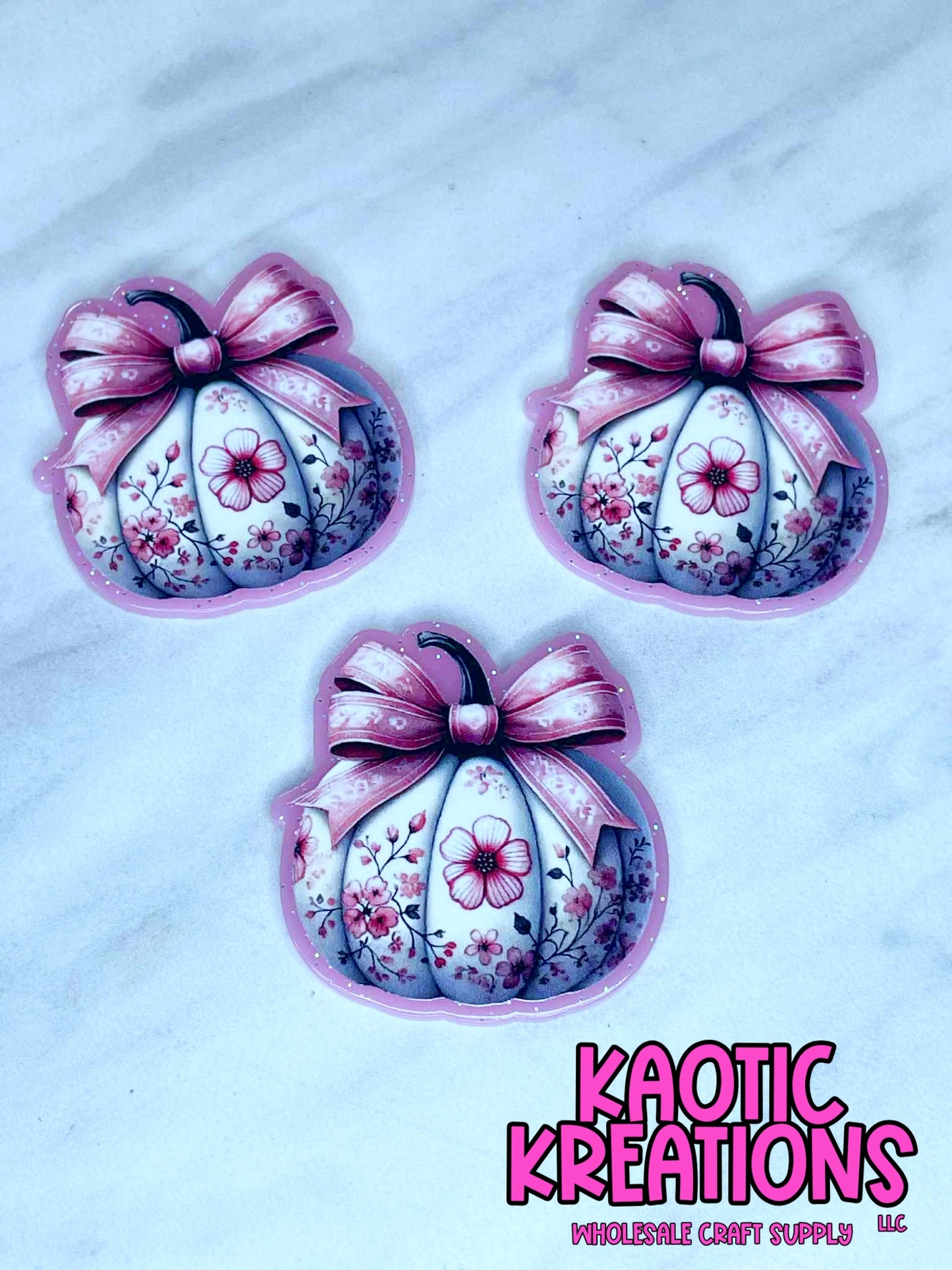 FLATBACK ACRYLIC PINK BOW PUMPKIN F587 (1ct)