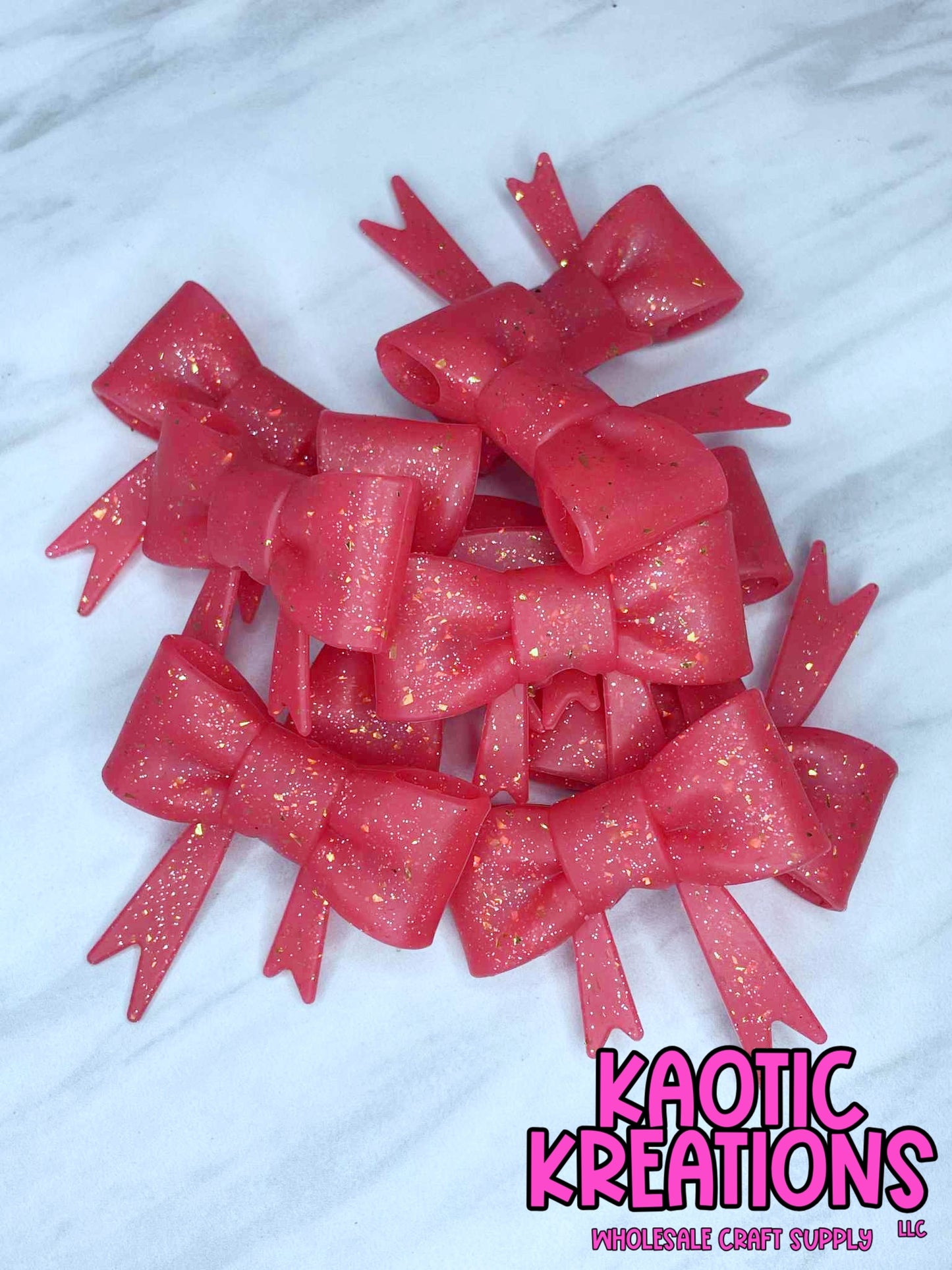BEADABLE JUMBO SILICONE BOW RED CONFETTI GLITTER (1ct)