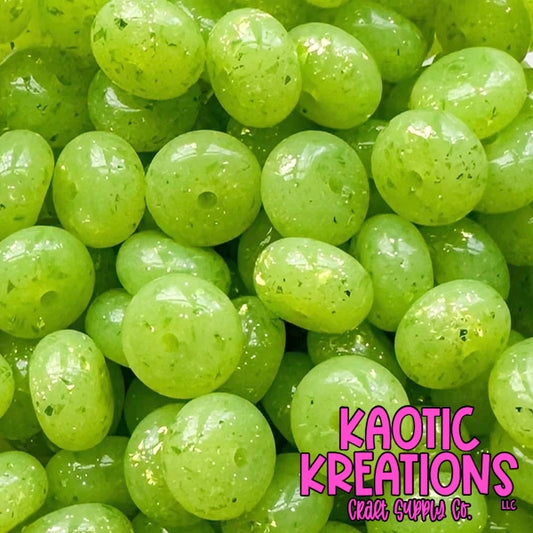 14MM CONFETTI GLITTER JELLY ABACUS BEAD CG28 GRANNY SMITH (1ct)
