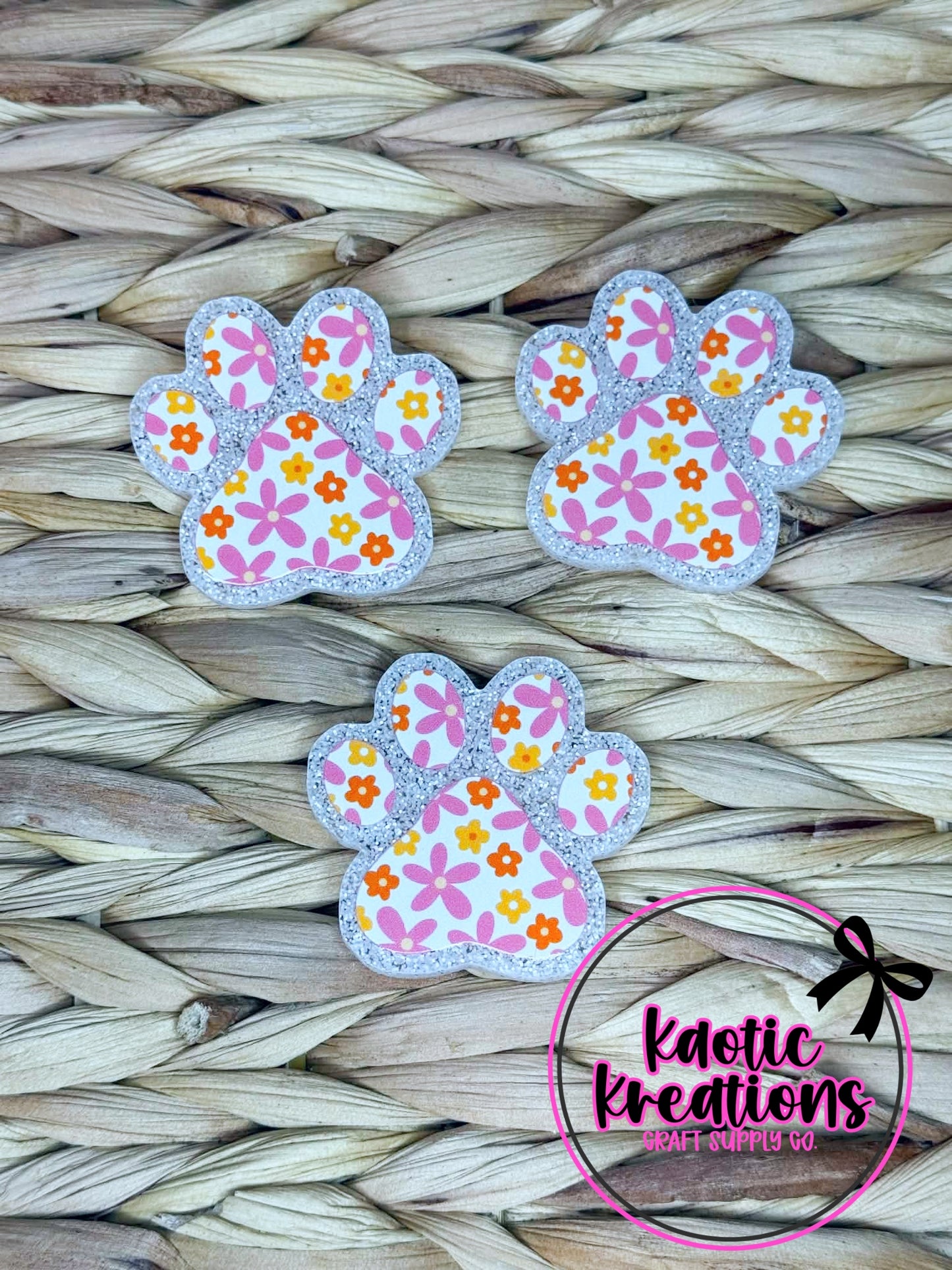 *CUSTOM* FLATBACK ACRYLIC 42mm X 40mm FLORAL PAW PRINT F93 (1ct)