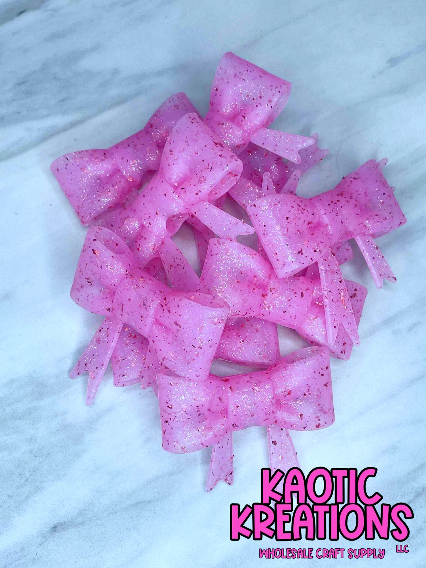 BEADABLE JUMBO SILICONE BOW PINK CONFETTI GLITTER (1ct)