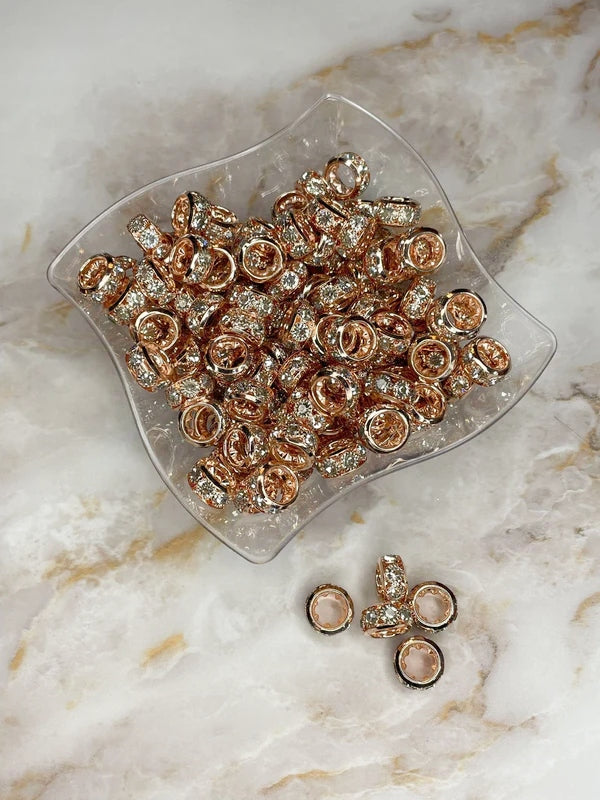 12MM LARGE HOLE PREMIUM RHINESTONE SPACER ROSE GOLD (1ct)