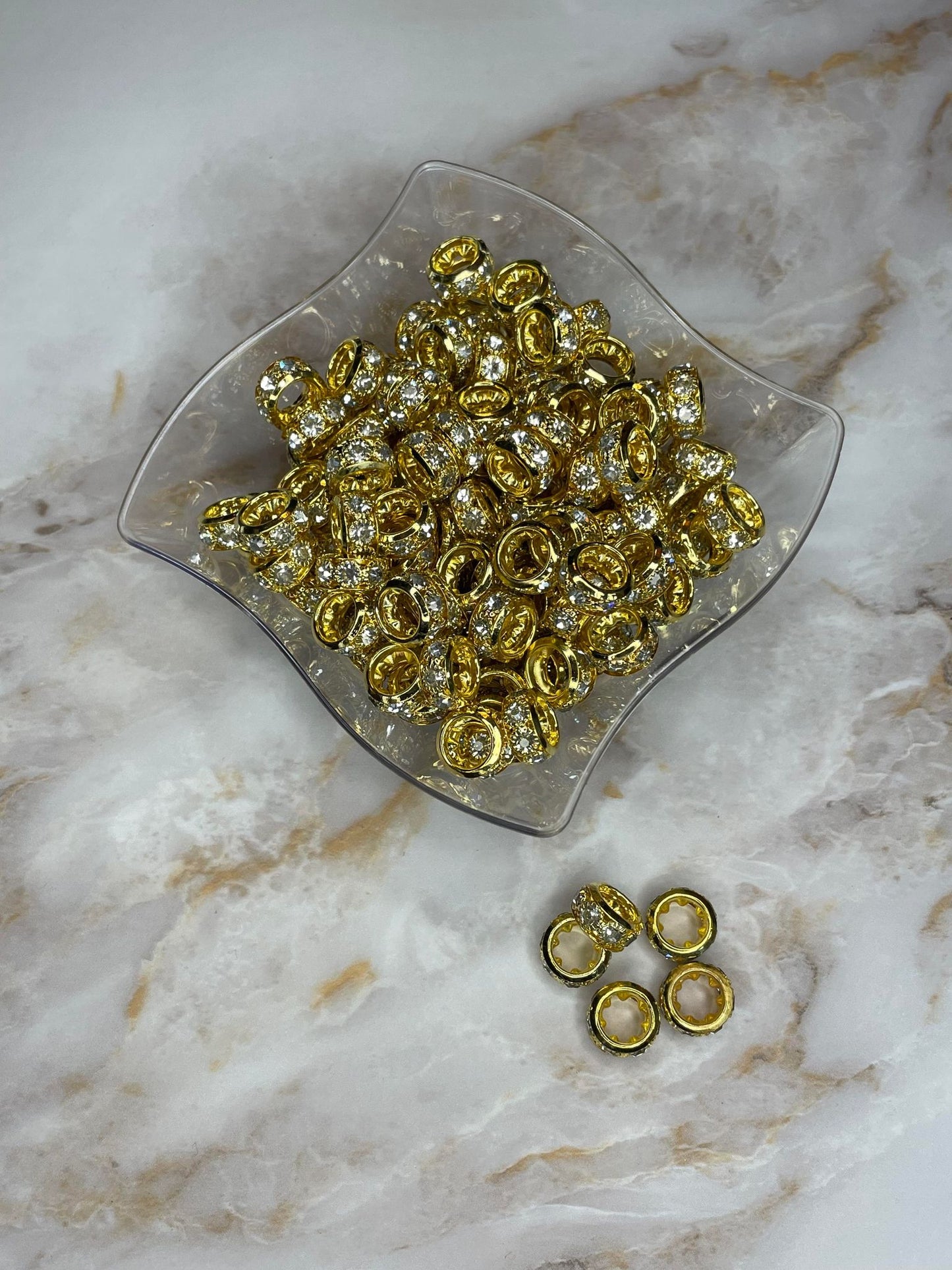 12MM LARGE HOLE PREMIUM RHINESTONE SPACER GOLD (1ct)