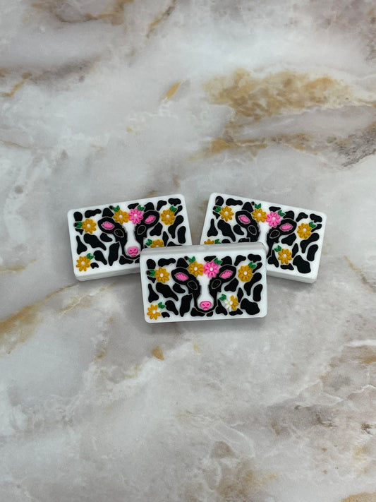 FLORAL COW RECTANGLE SILICONE FOCAL