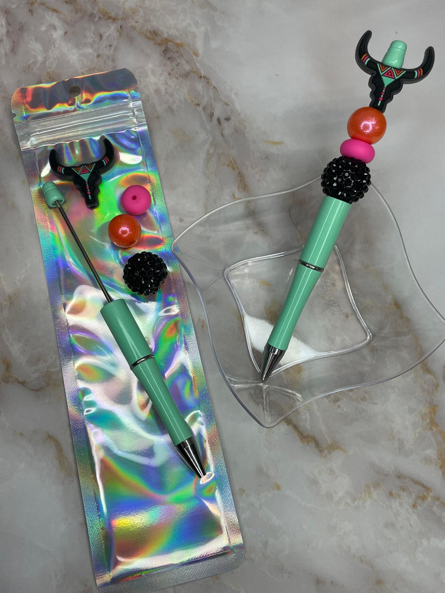 DIY BEADABLE PEN KIT #7 - BLACK AZTEC BULL SKULL