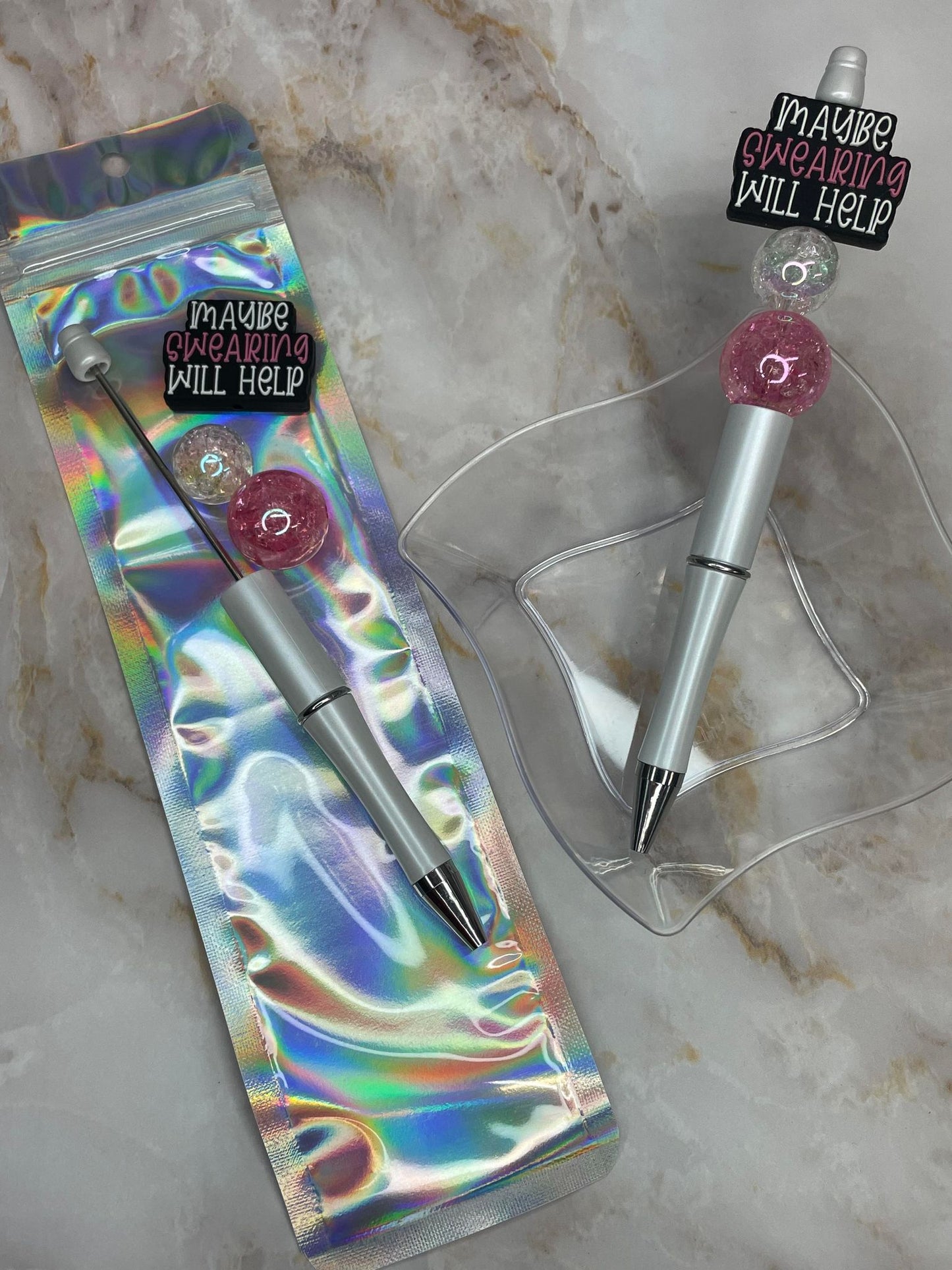 DIY BEADABLE PEN KIT #9 - MAYBE SWEARING WILL HELP W/WHITE