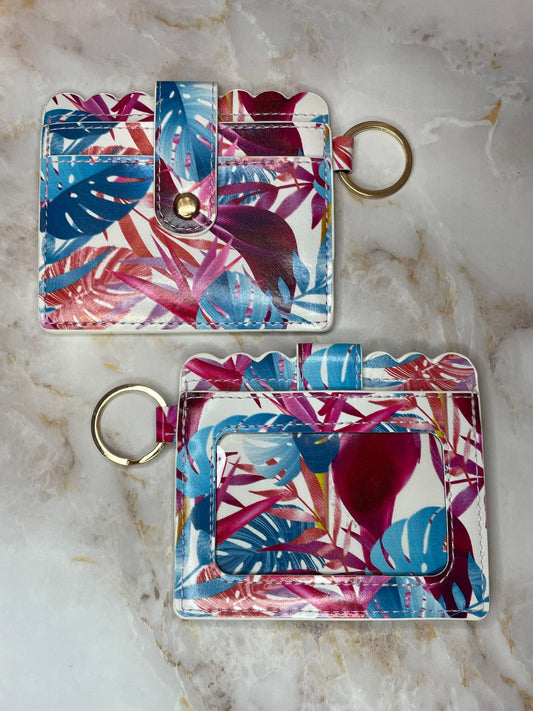 LEATHER KEYCHAIN WALLET PALM LEAVES