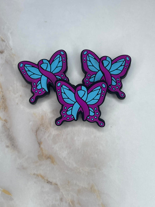 AWARENESS BUTTERFLY BLUE/PURPLE SILICONE FOCAL