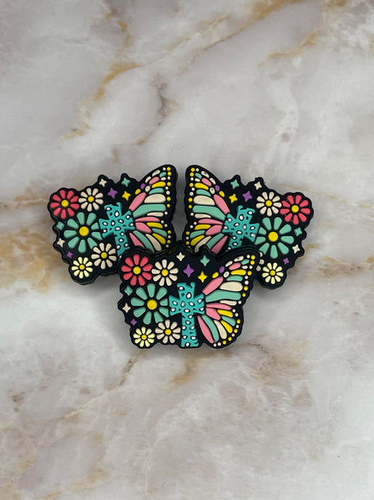 FLORAL BUTTERFLY CROSS SILICONE FOCAL