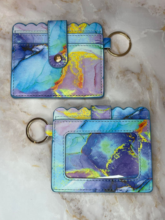 LEATHER KEYCHAIN WALLET WATERCOLOR MARBLE