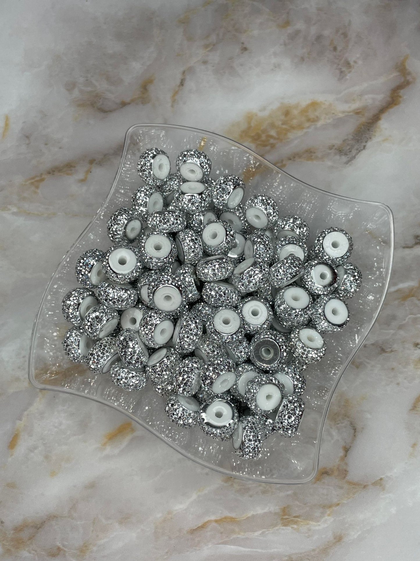 12MM RESIN RHINESTONE SPACERS SILVER #60 (1ct)
