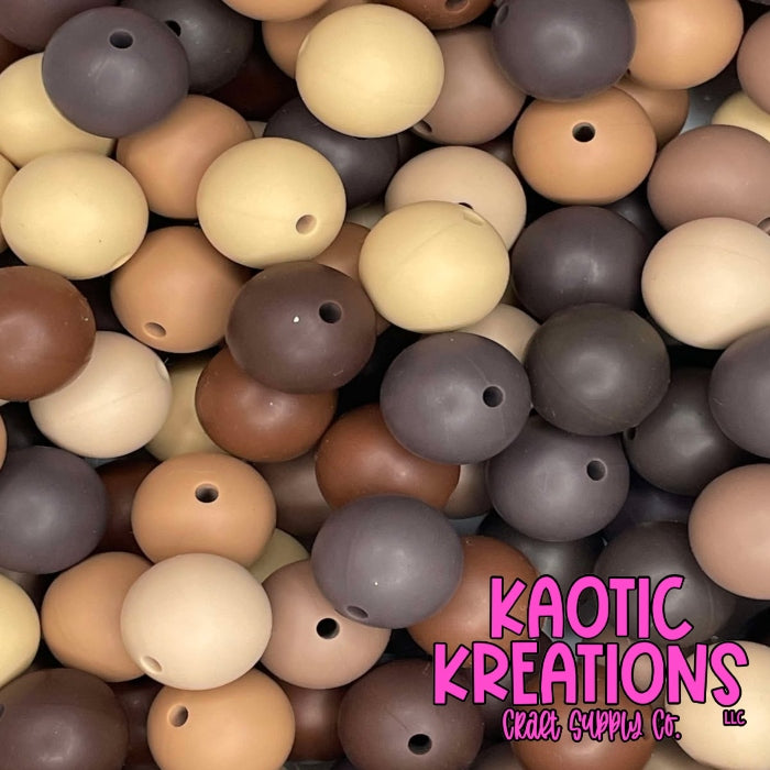 SHADES OF BROWN SILICONE BEAD MIX (40ct)