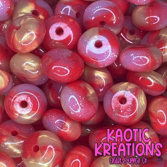 14MM GLITTER JELLY ABACUS BEAD RED/GOLD SWIRL (1ct)