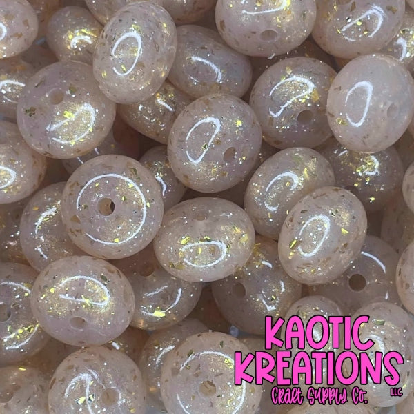 14MM CONFETTI GLITTER JELLY ABACUS BEAD CG13 GOLD (1ct)