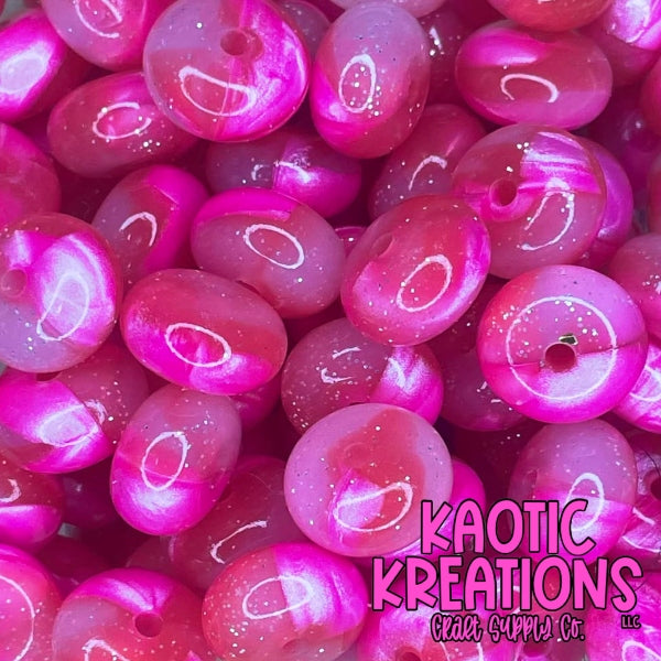 14MM GLITTER JELLY ABACUS BEAD BE MINE SWIRL (1ct)