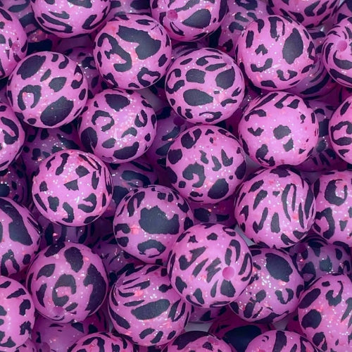 P661 PINK CONFETTI LEOPARD GLITTER 15MM PRINT (1ct)