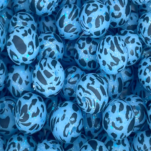 P662 BLUE CONFETTI LEOPARD GLITTER 15MM PRINT (1ct)