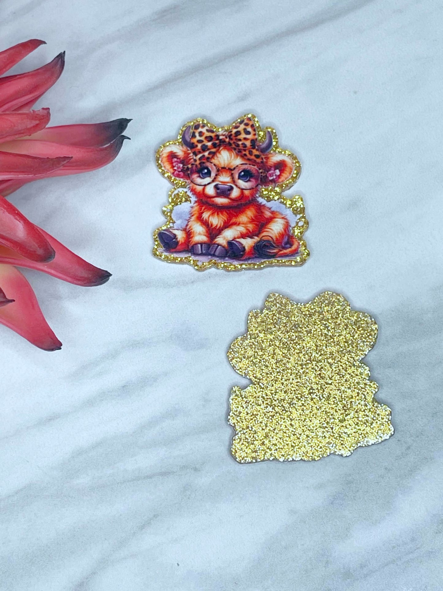 FLATBACK ACRYLIC LEOPARD BOW HIGHLAND COW F58 (1ct)