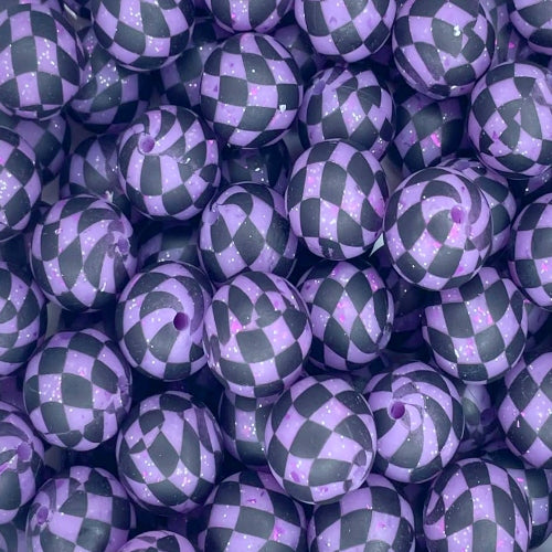 P666 PURPLE CONFETTI CHECKERED GLITTER 15MM PRINT (1ct)