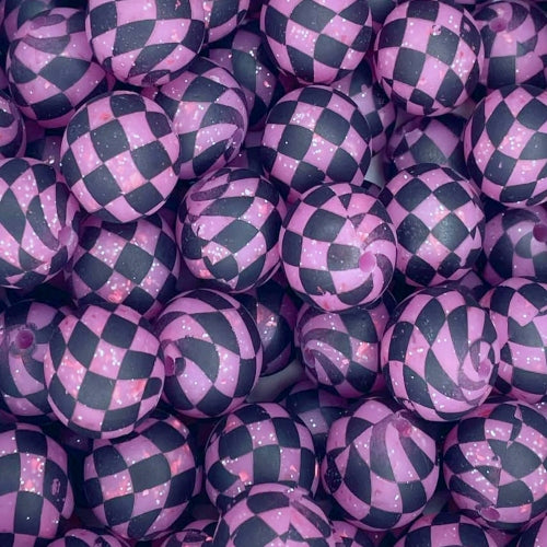 P665 PINK CONFETTI CHECKERED GLITTER 15MM PRINT (1ct)