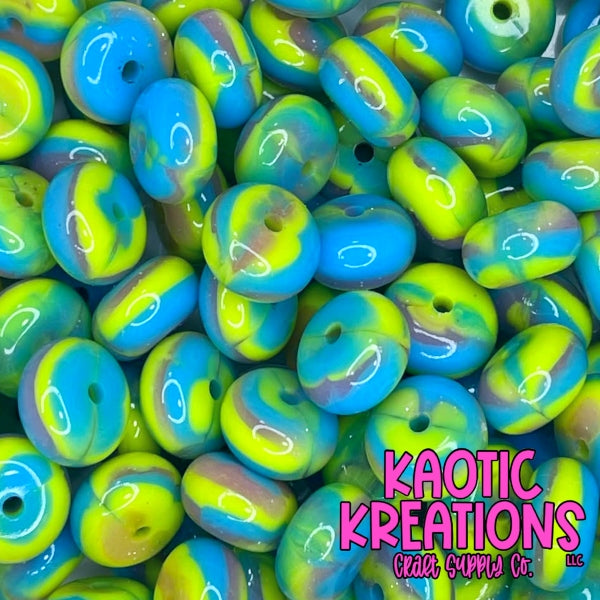 14MM JELLY ABACUS BEAD LIME/AQUA/LILAC SWIRL (1ct)