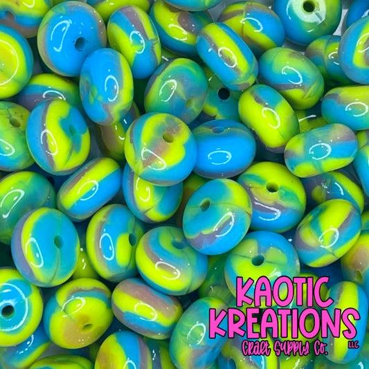14MM JELLY ABACUS BEAD LIME/AQUA/LILAC SWIRL (1ct)