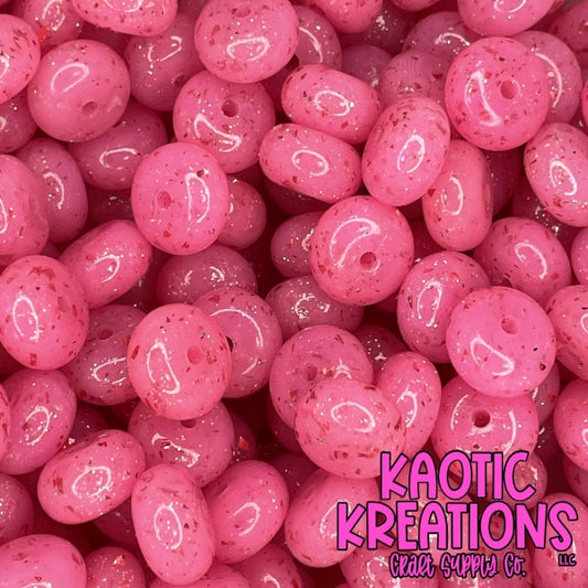 14MM CONFETTI GLITTER JELLY ABACUS BEAD CG31 DARK PINK (1ct)