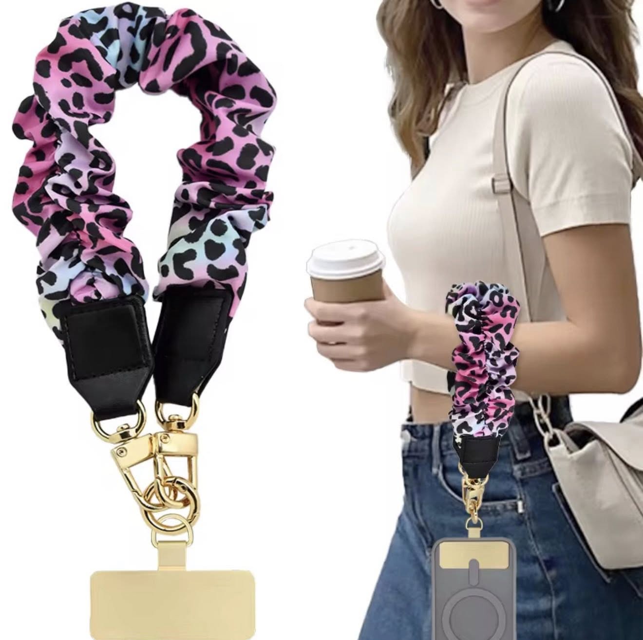 SCRUNCHIE KEYCHAIN/PHONE WRISTLET - OMBRE LEOPARD (1ct)