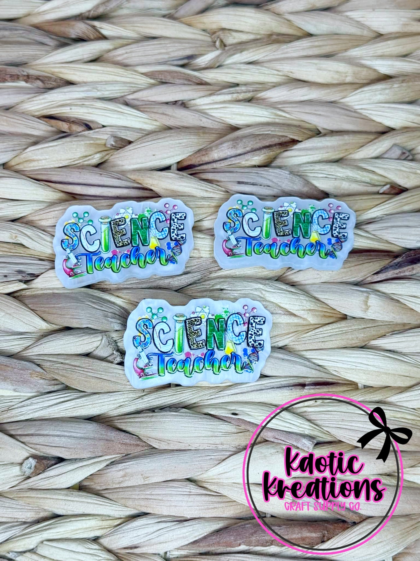 *CUSTOM* FLATBACK ACRYLIC 42mm X 24mm SCIENCE TEACHER F681 (1ct)