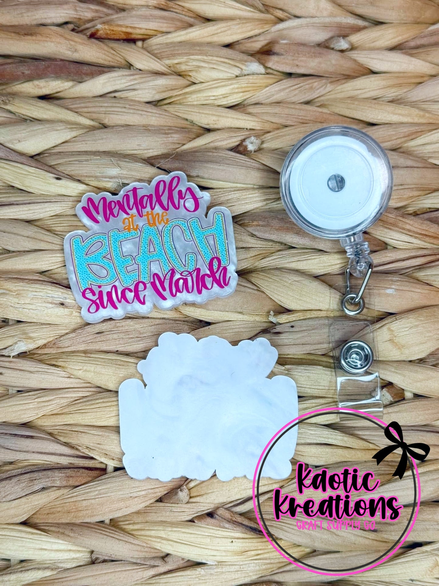*CUSTOM* FLATBACK ACRYLIC 54mm X 46mm MENTALLY AT THE BEACH SINCE MARCH F317 (1ct)