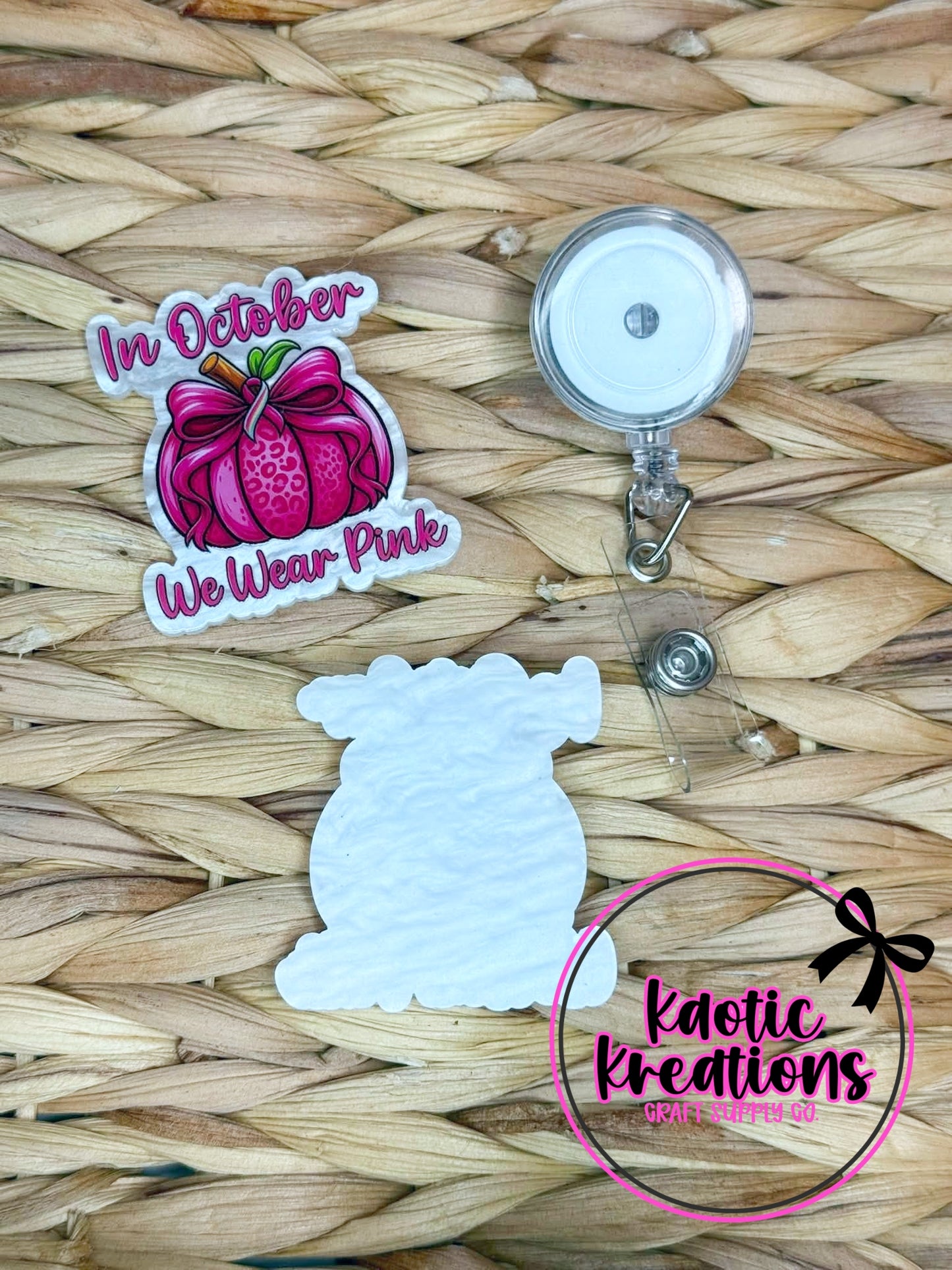 *CUSTOM* FLATBACK ACRYLIC 48mm X 52mm IN OCTOBER WE WEAR PINK F301 (1ct)