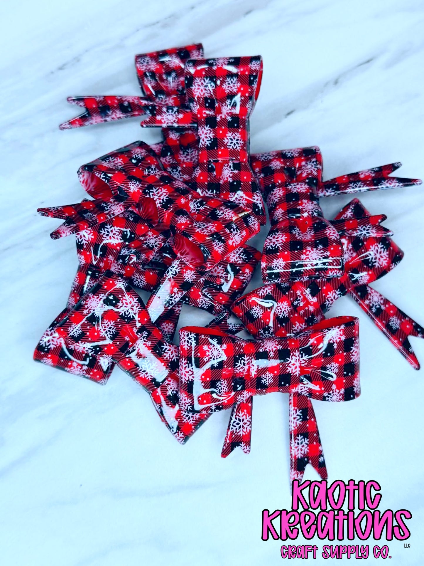 BEADABLE JUMBO SILICONE BOW LIQUID SNOWFLAKE CHECKERED BRIGHT RED (1ct)