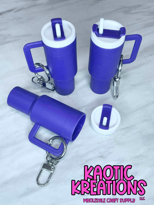 MINI TUMBLER CUP CHARM KEYCHAIN - PURPLE W/SILVER SWIVEL (1ct)