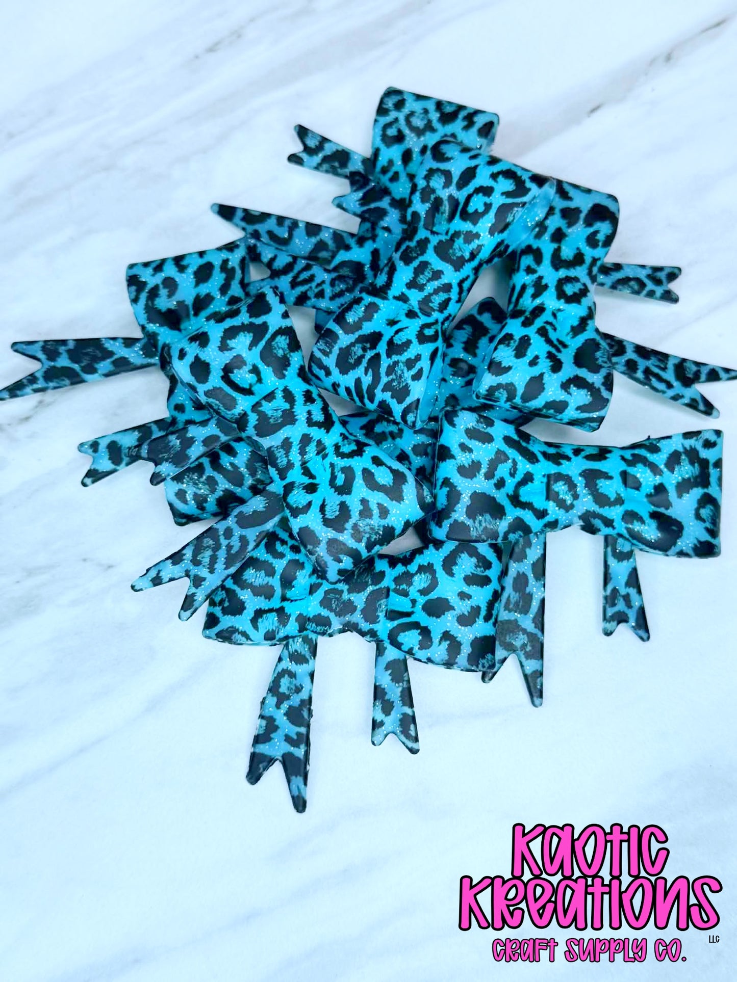 BEADABLE JUMBO SILICONE BOW TEAL GLITTER LEOPARD (1ct)
