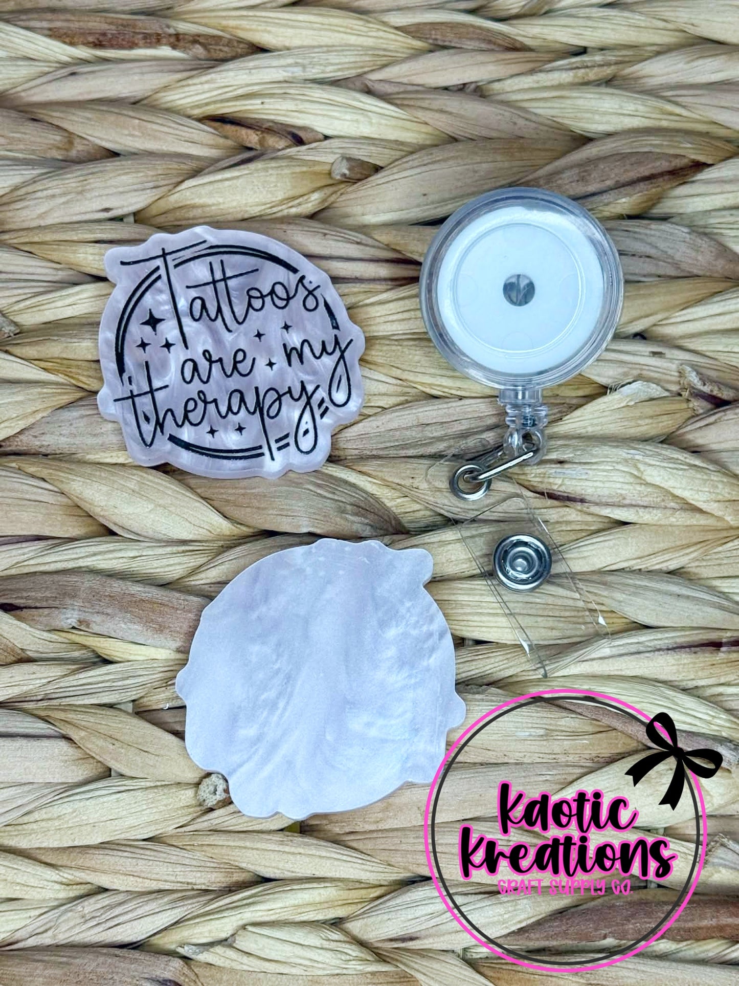 *CUSTOM* FLATBACK ACRYLIC 42mm X 42mm TATTOOS ARE MY THERAPY F213 (1ct)