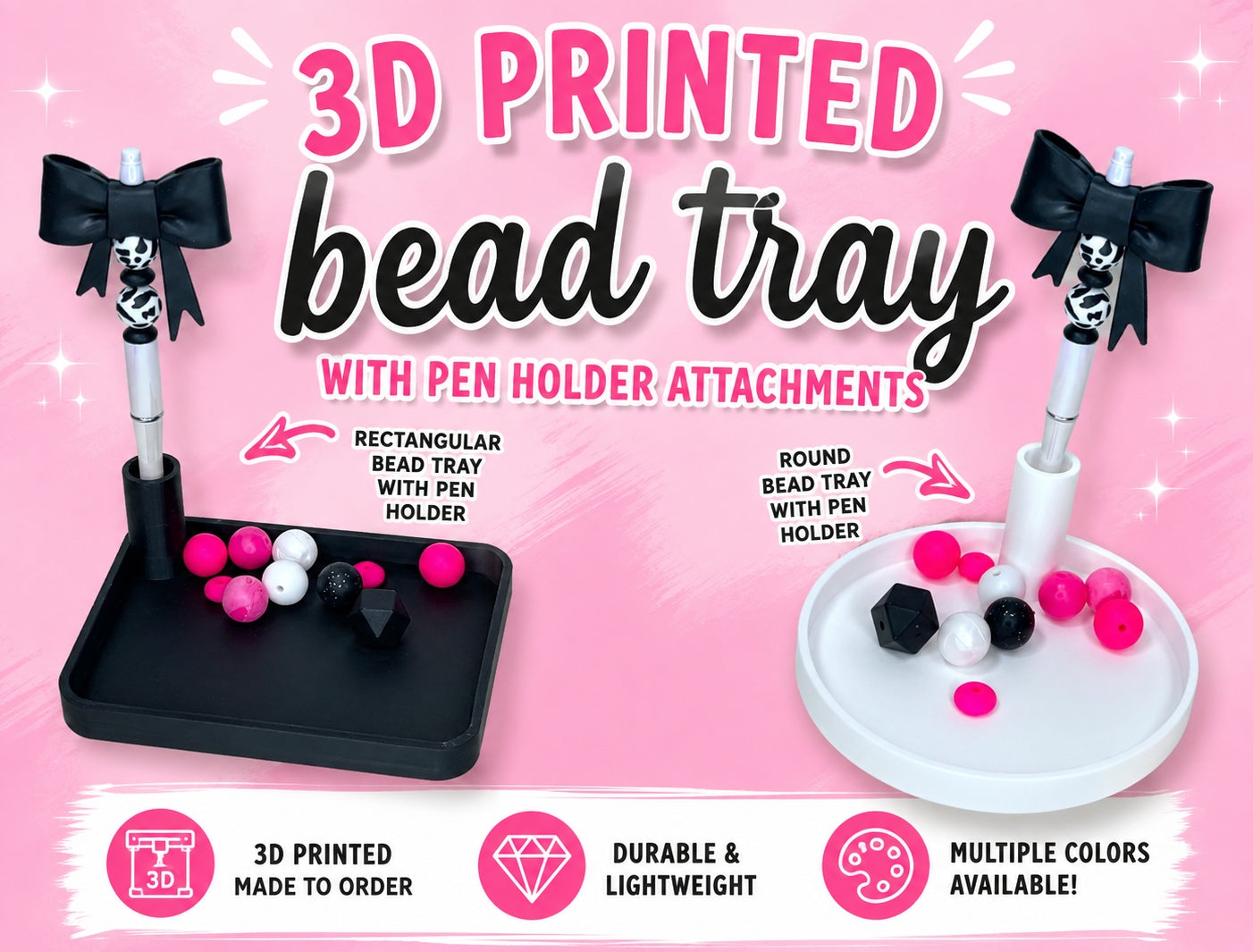3D PRINTED BEAD TRAY WITH ATTACHED PEN HOLDER