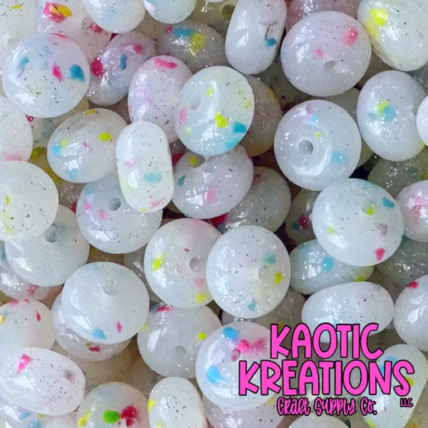 14MM CONFETTI GLITTER JELLY ABACUS BEAD CG14 BIRTHDAY CAKE (1ct)