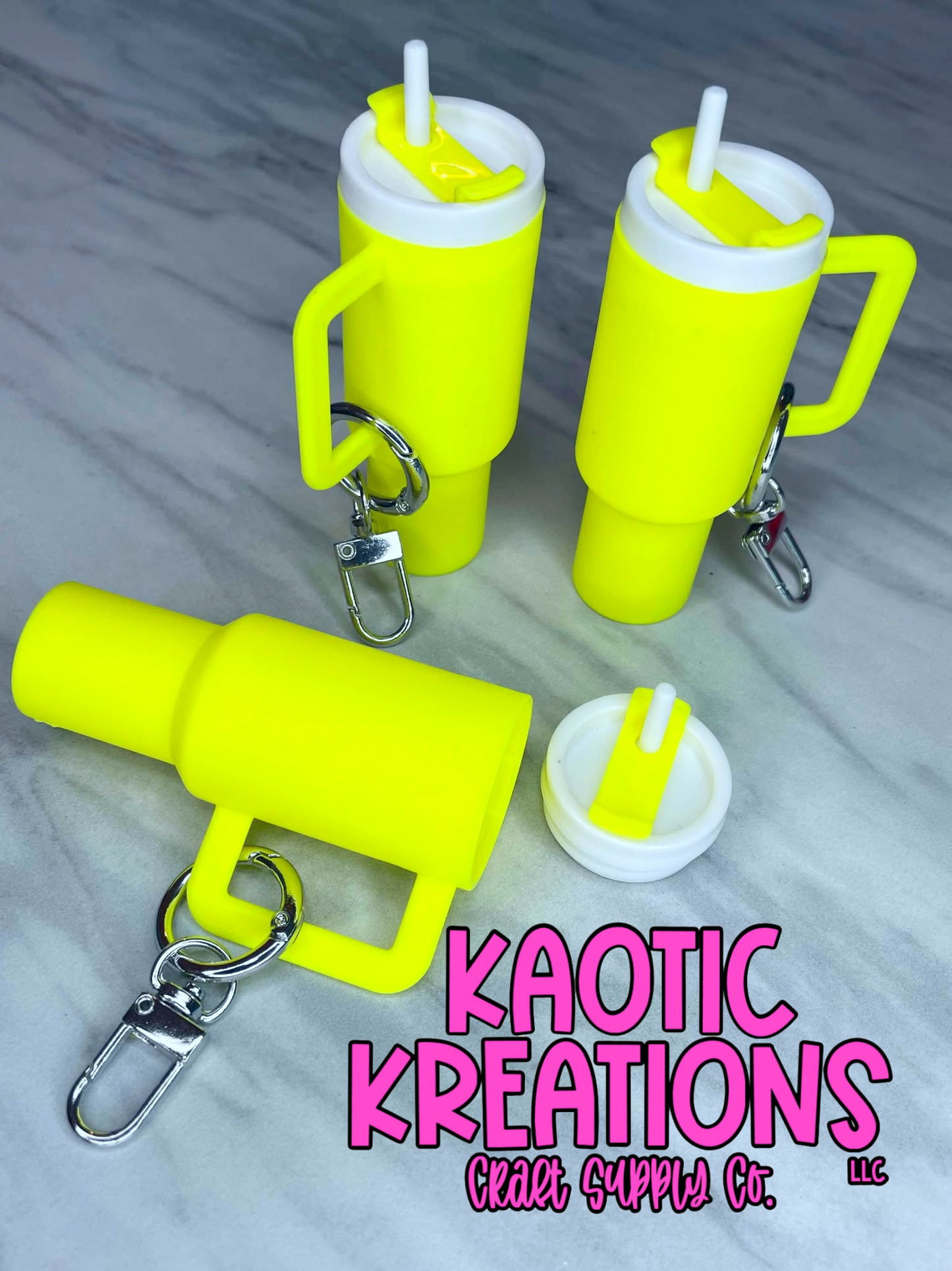 MINI TUMBLER CUP CHARM KEYCHAIN - BRIGHT YELLOW W/SILVER SWIVEL (1ct)