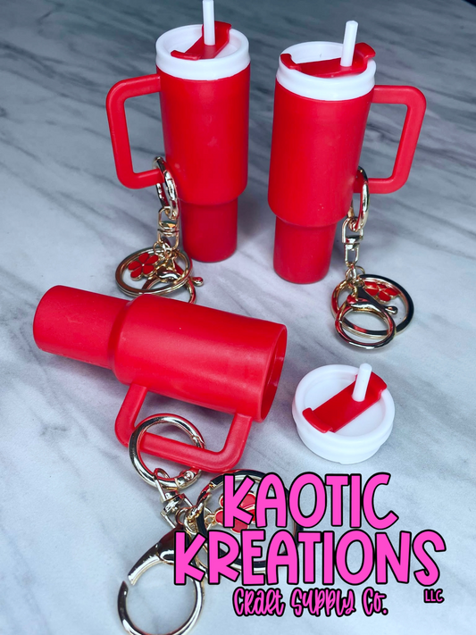 MINI TUMBLER CUP CHARM KEYCHAIN - RED W/FLOWER CHARM (1ct)
