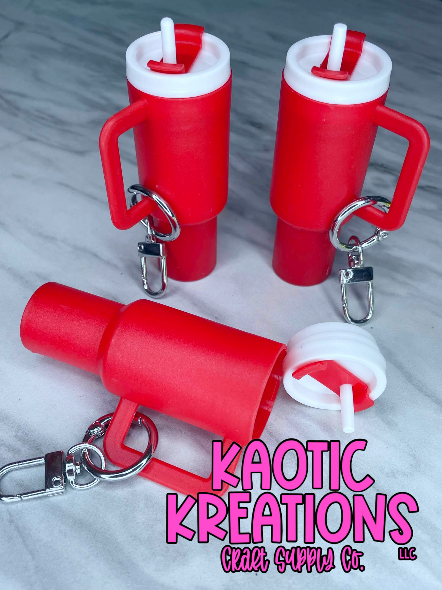 MINI TUMBLER CUP CHARM KEYCHAIN - RED W/SILVER SWIVEL (1ct)