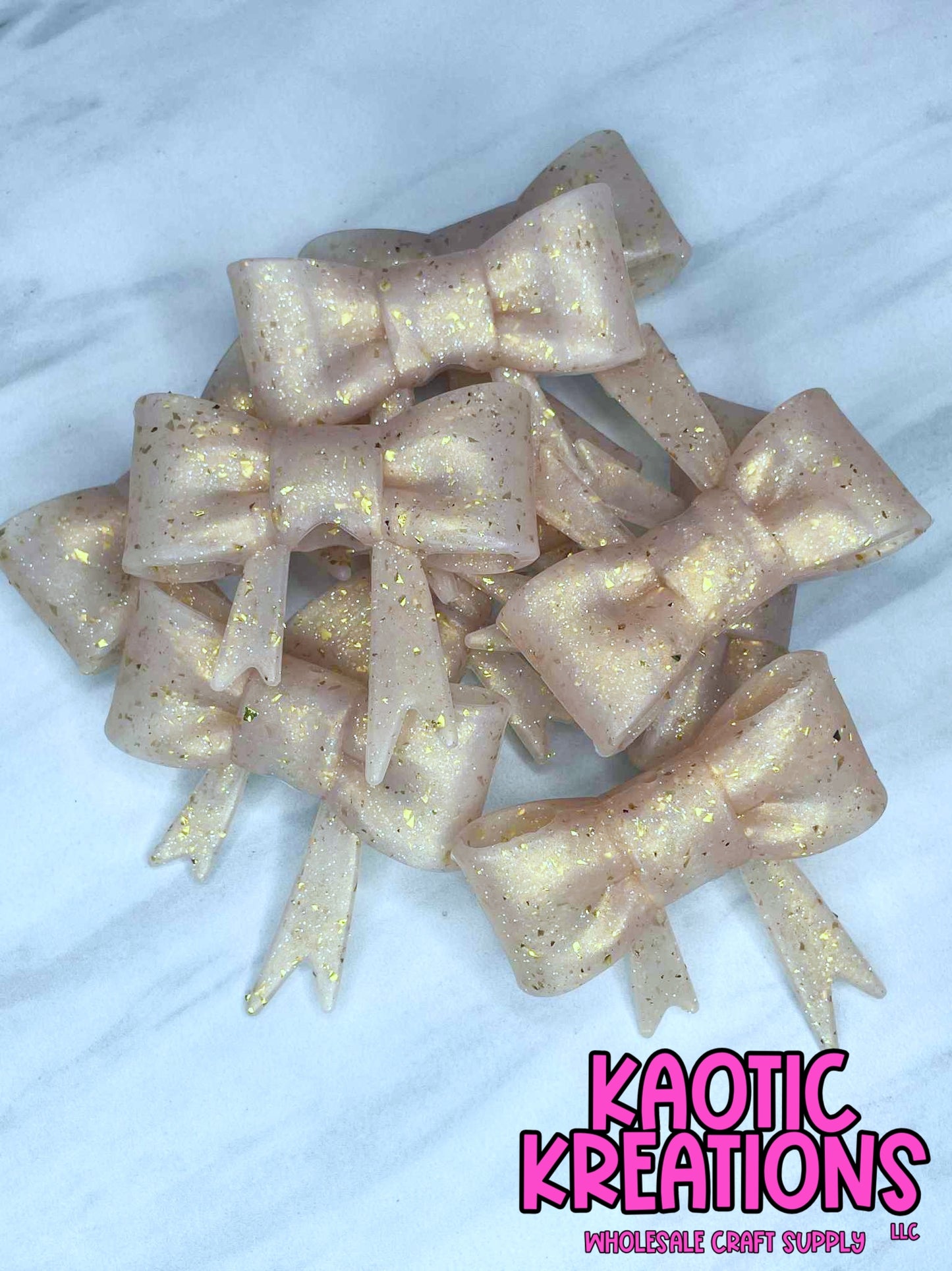 BEADABLE JUMBO SILICONE BOW GOLD CONFETTI GLITTER (1ct)