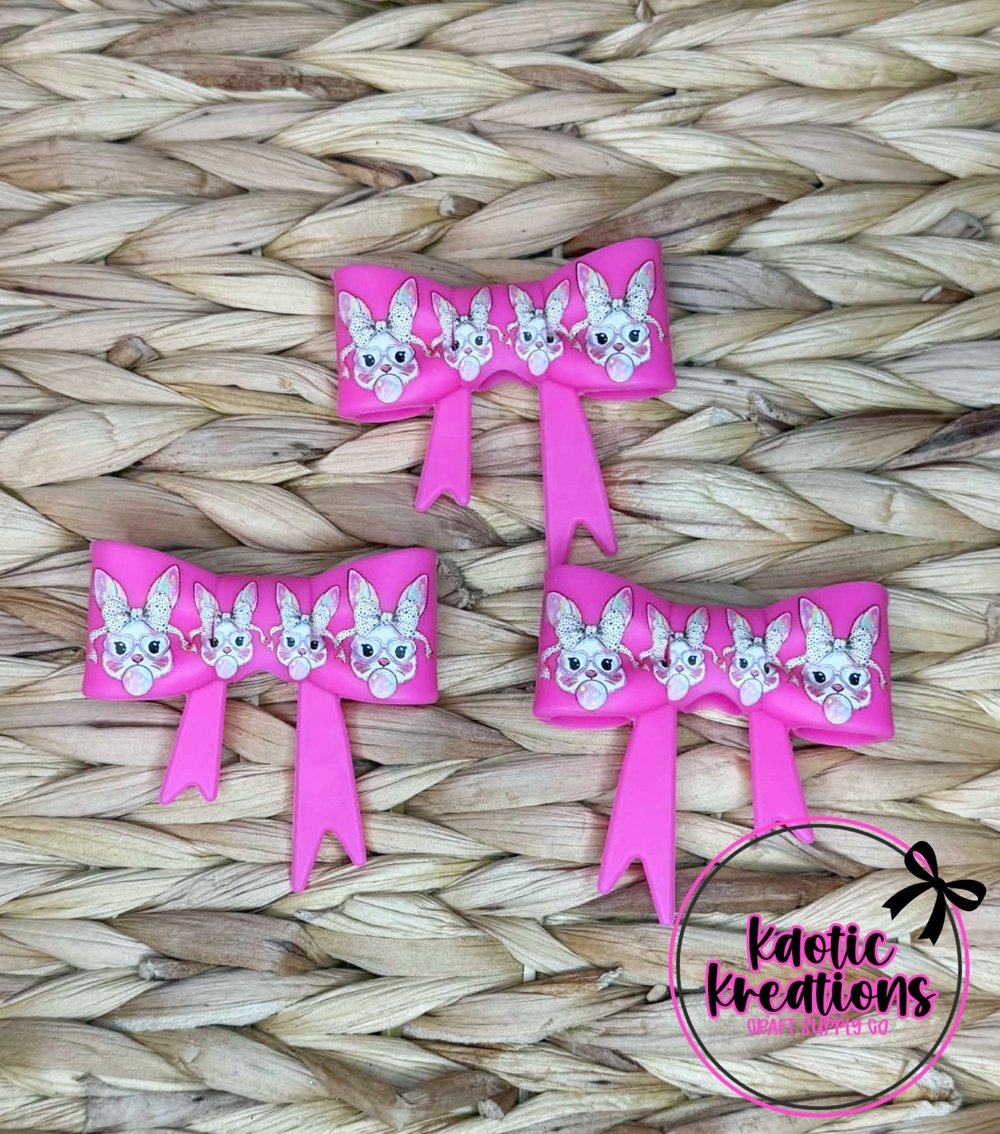 D19 BEADABLE JUMBO SILICONE BOW HOT PINK BUNNY (1ct)