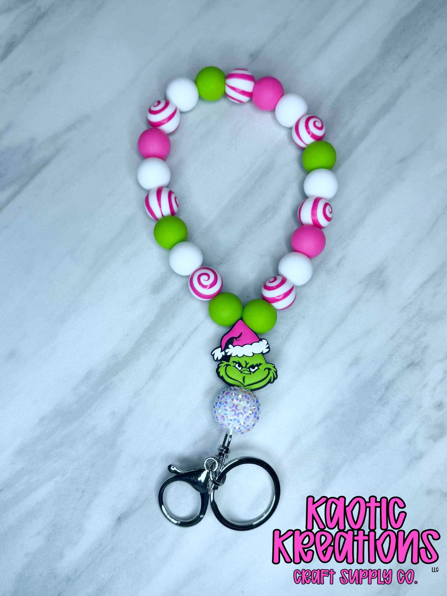 PRE-MADE TEARDROP BEADED WRISTLET HOT PINK GRINCH