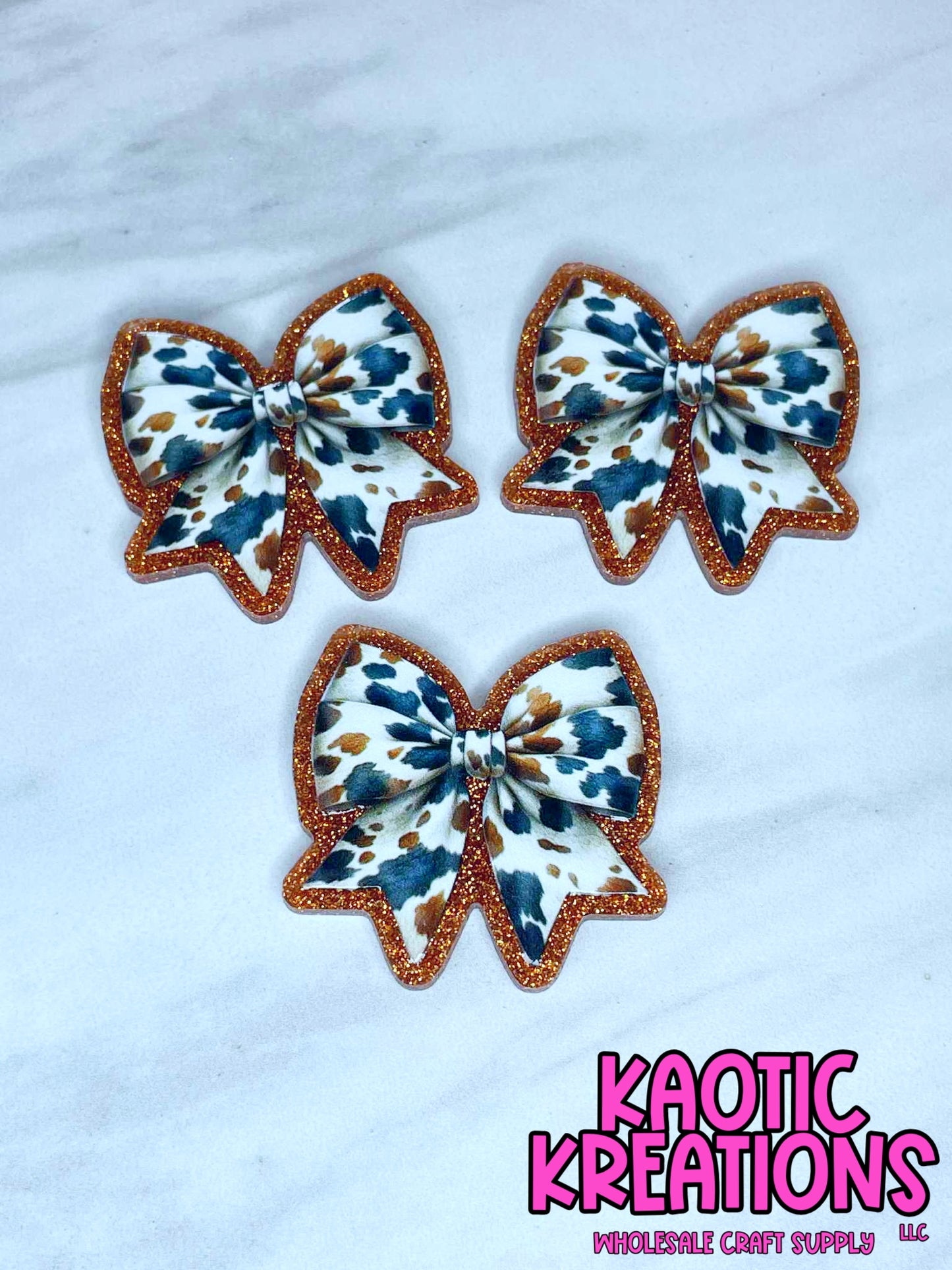 FLATBACK ACRYLIC COW PRINT BOW F515 (1ct)