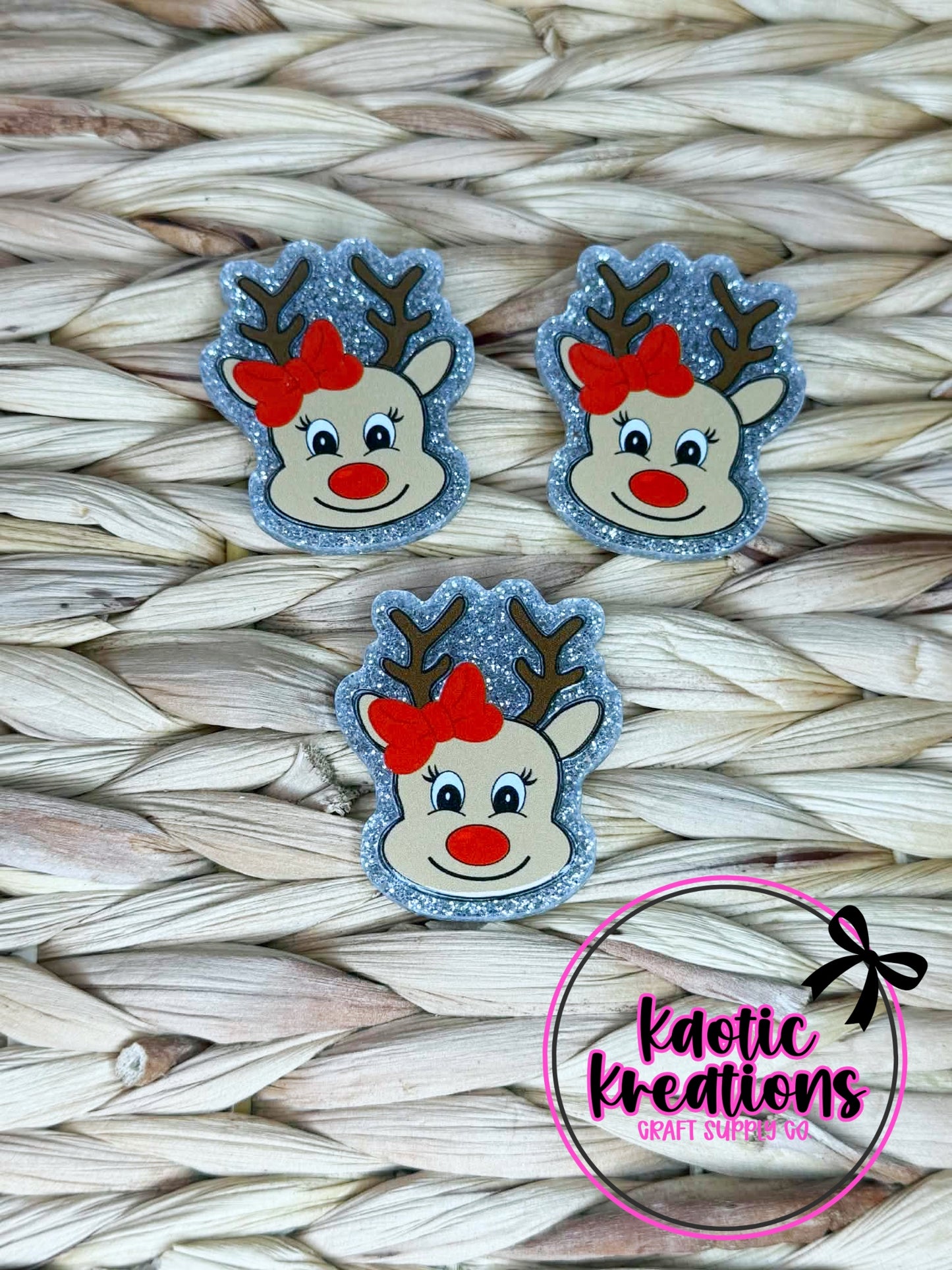 FLATBACK ACRYLIC RED BOW REINDEER F99 (1ct)