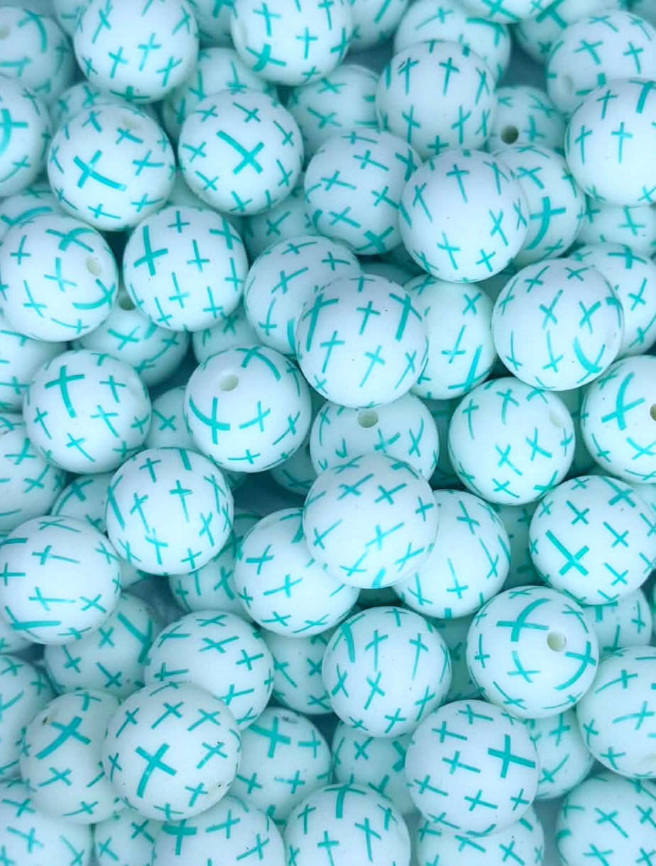 P723 TURQUOISE CROSS 15MM PRINT (1ct)