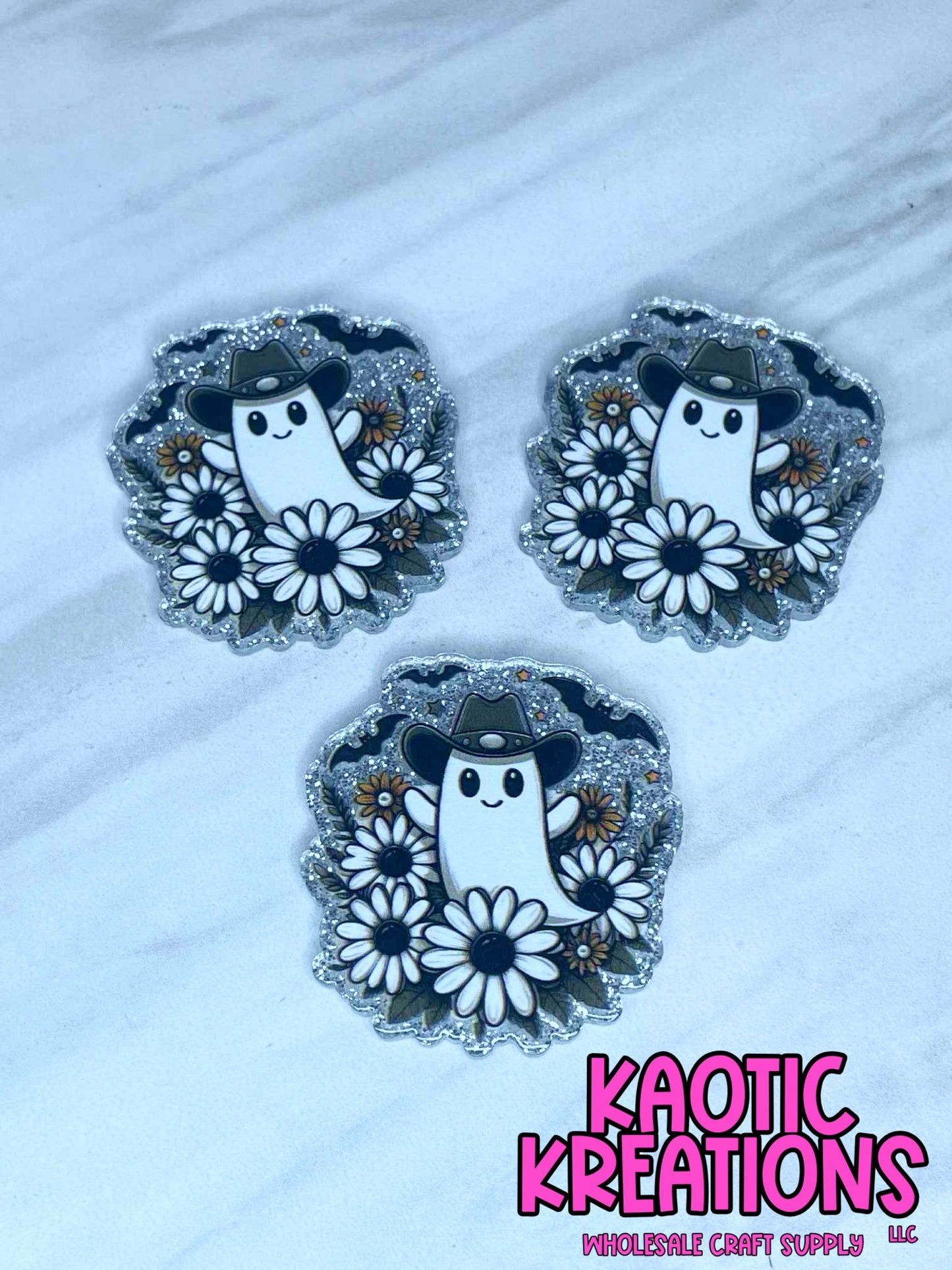 FLATBACK ACRYLIC COWBOY FLORAL GHOST F594 (1ct)