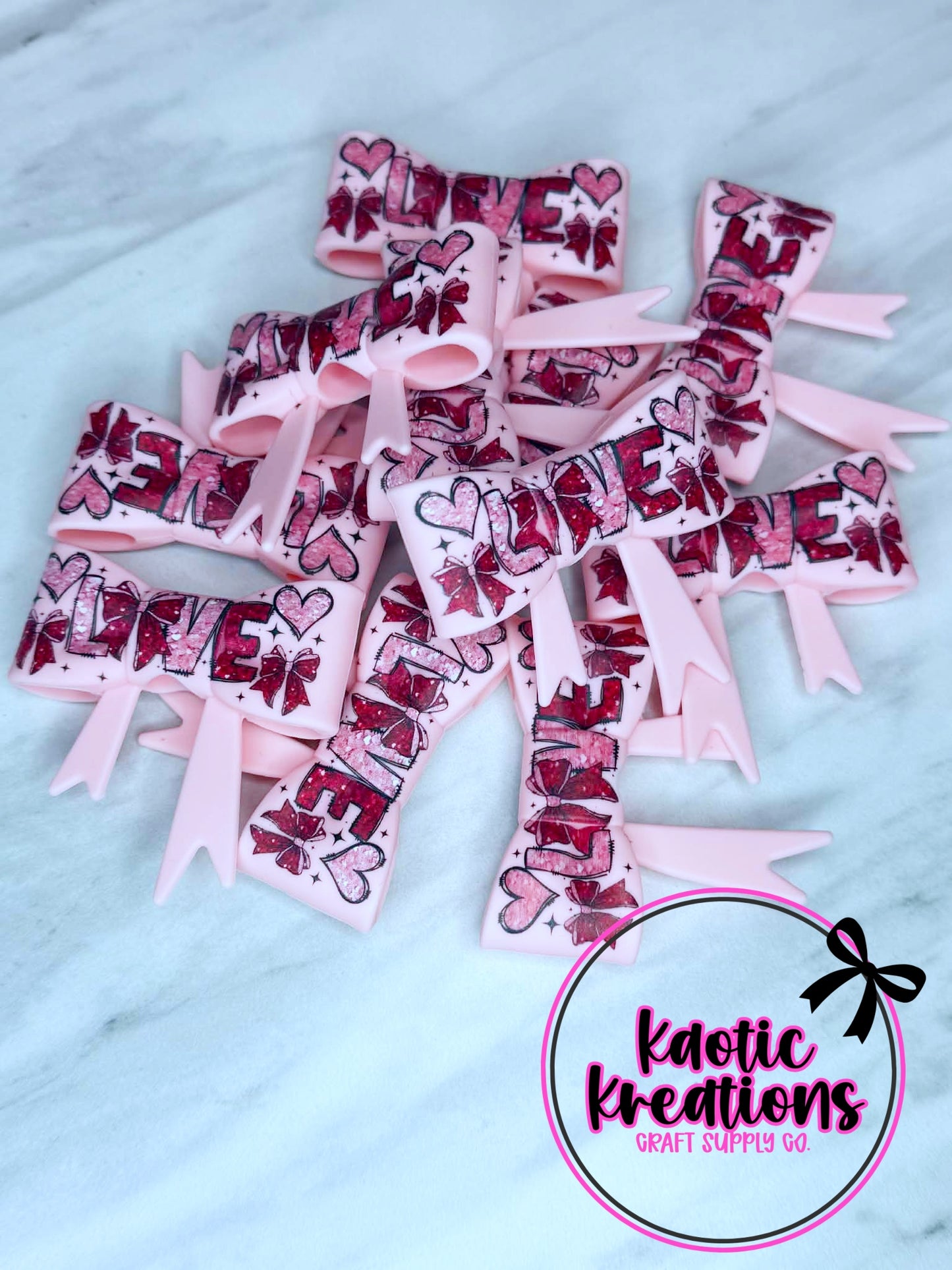 BEADABLE JUMBO SILICONE BOW PINK LOVE (1ct)