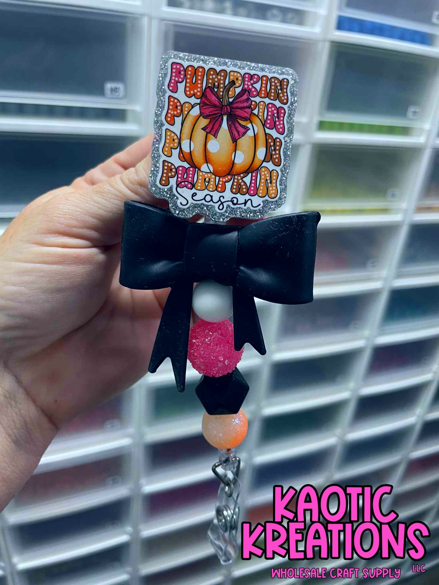 PRE-MADE BEADED BADGE REEL - PUMPKIN BR3 (1ct)